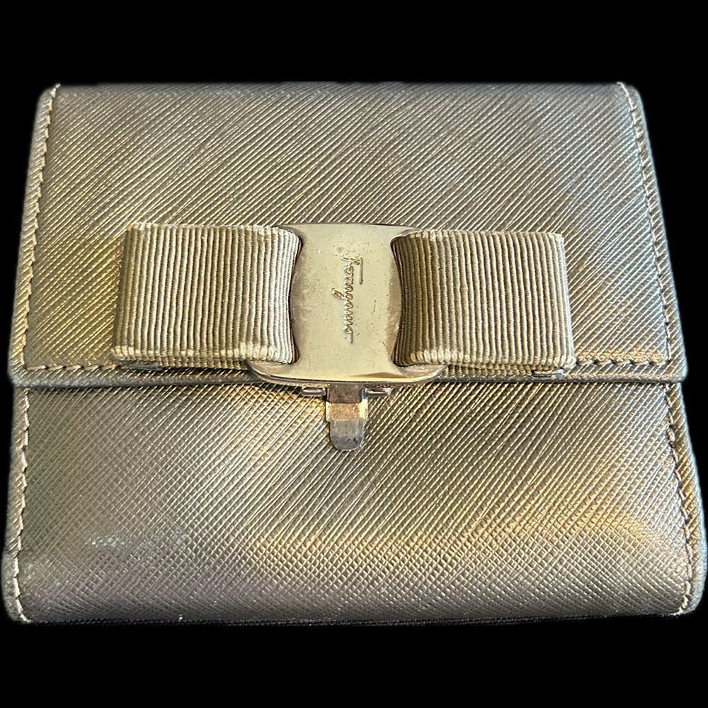 Salvatore Ferragamo Gold/Taupe/Army Greenish Women's Wallet Vintage Good Cond
